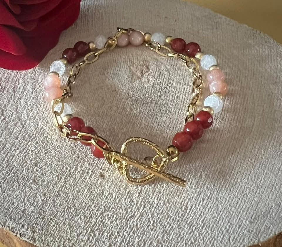 Bracelet Éclats de Passion en Cornaline, Pierre de soleil, Cristal de Roche