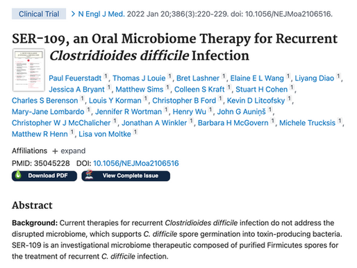 SER-109, an Oral Microbiome Therapy for Recurrent Clostridioides difficile Infection