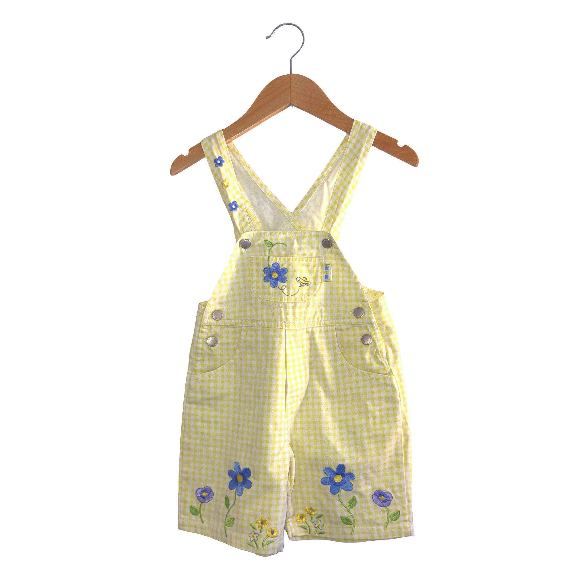 Cute Vintage Yellow Gingham Floral Dungrees (2/3y+)