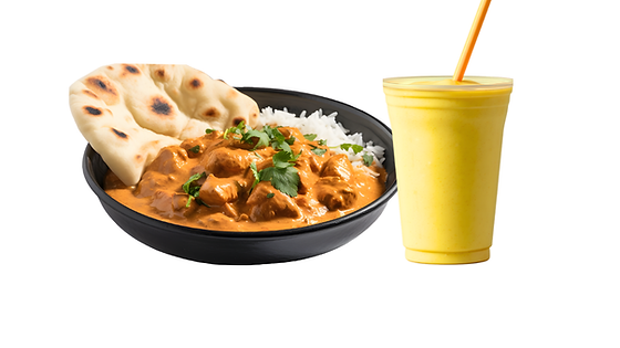Zestaw 7 – Butter Chicken (ryż + naan) + napój lassi