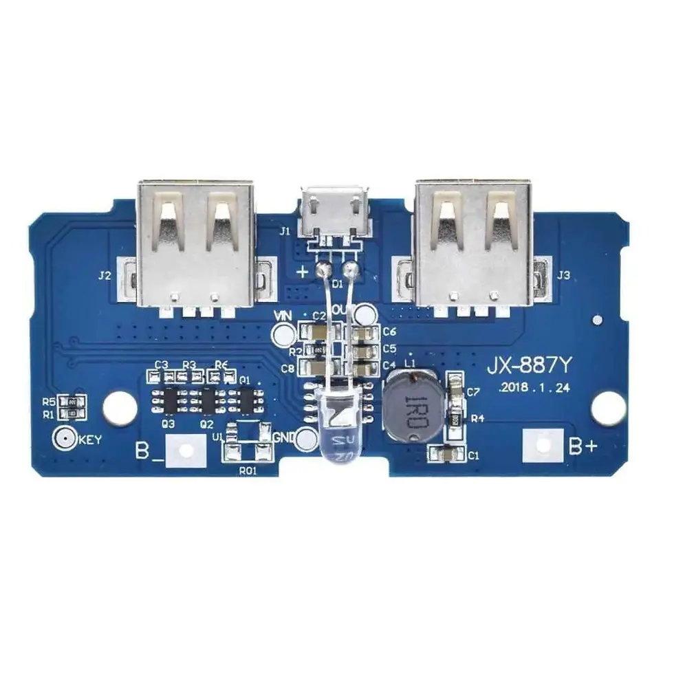 Thumbnail: 3.7V to 5V 2A Dual Micro USB Power Bank DIY 18650 LiPo