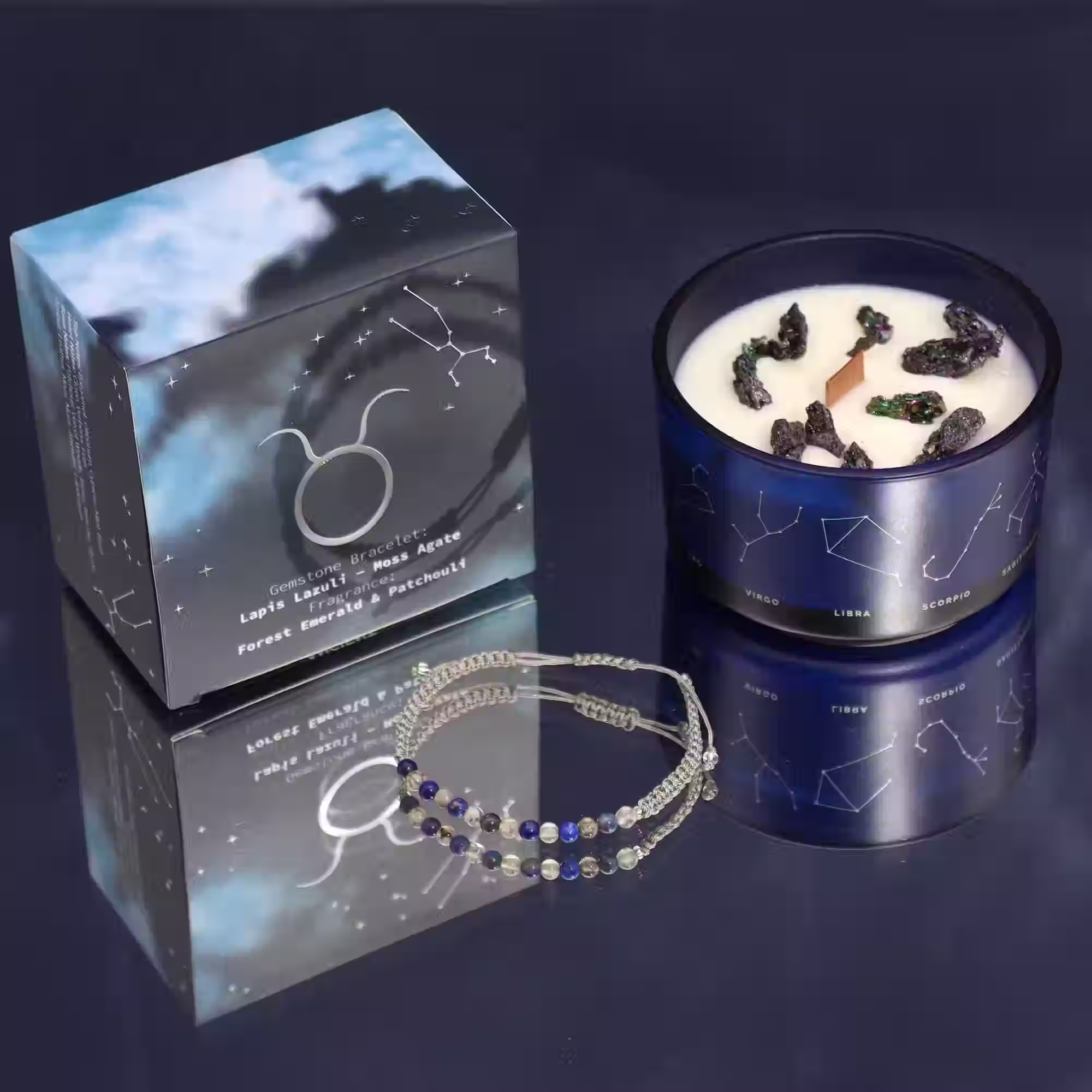 Zodiac Crystal Candles with Gemstone Bracelet-Taurus