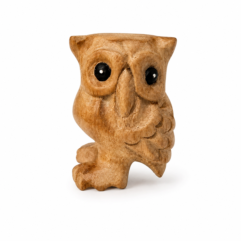 Small 2 inch wooden owl figurine with black eyes