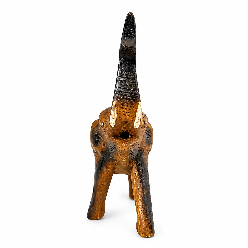 Front view of a 4 inch oak Asian elephant carving