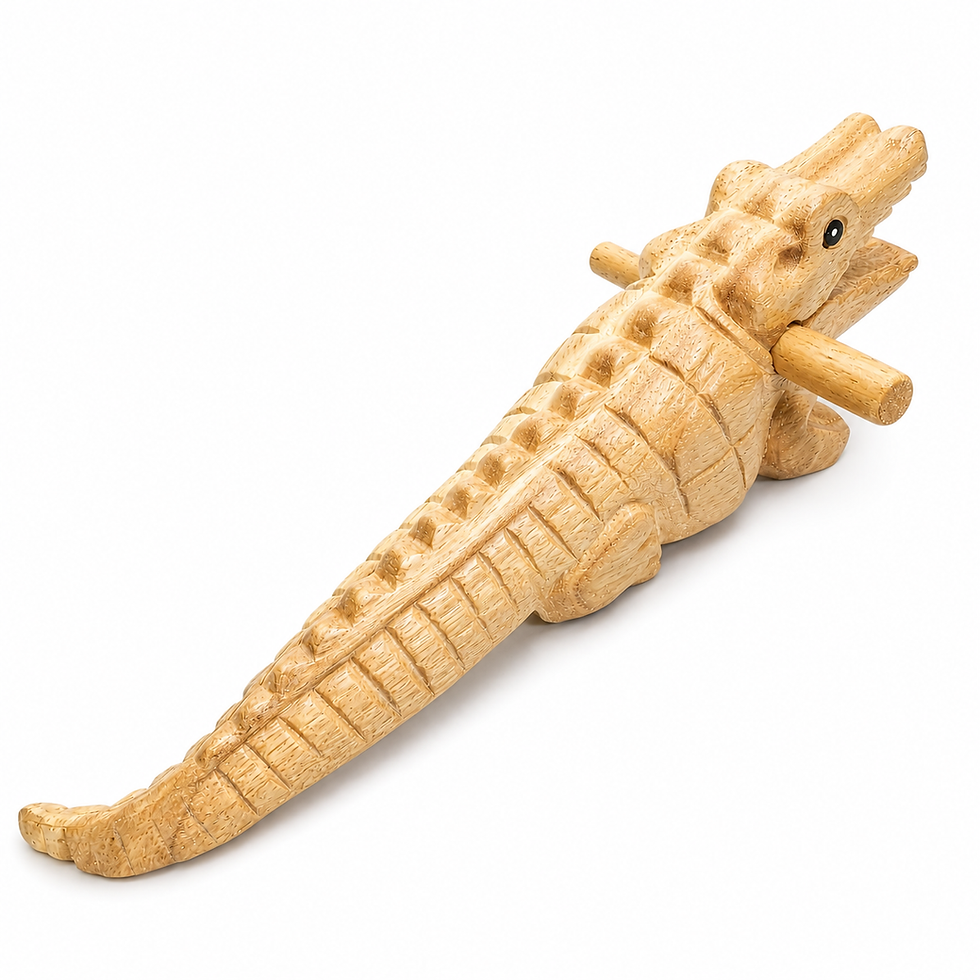 Hand-carved 11 inch wooden alligator percussion instrument