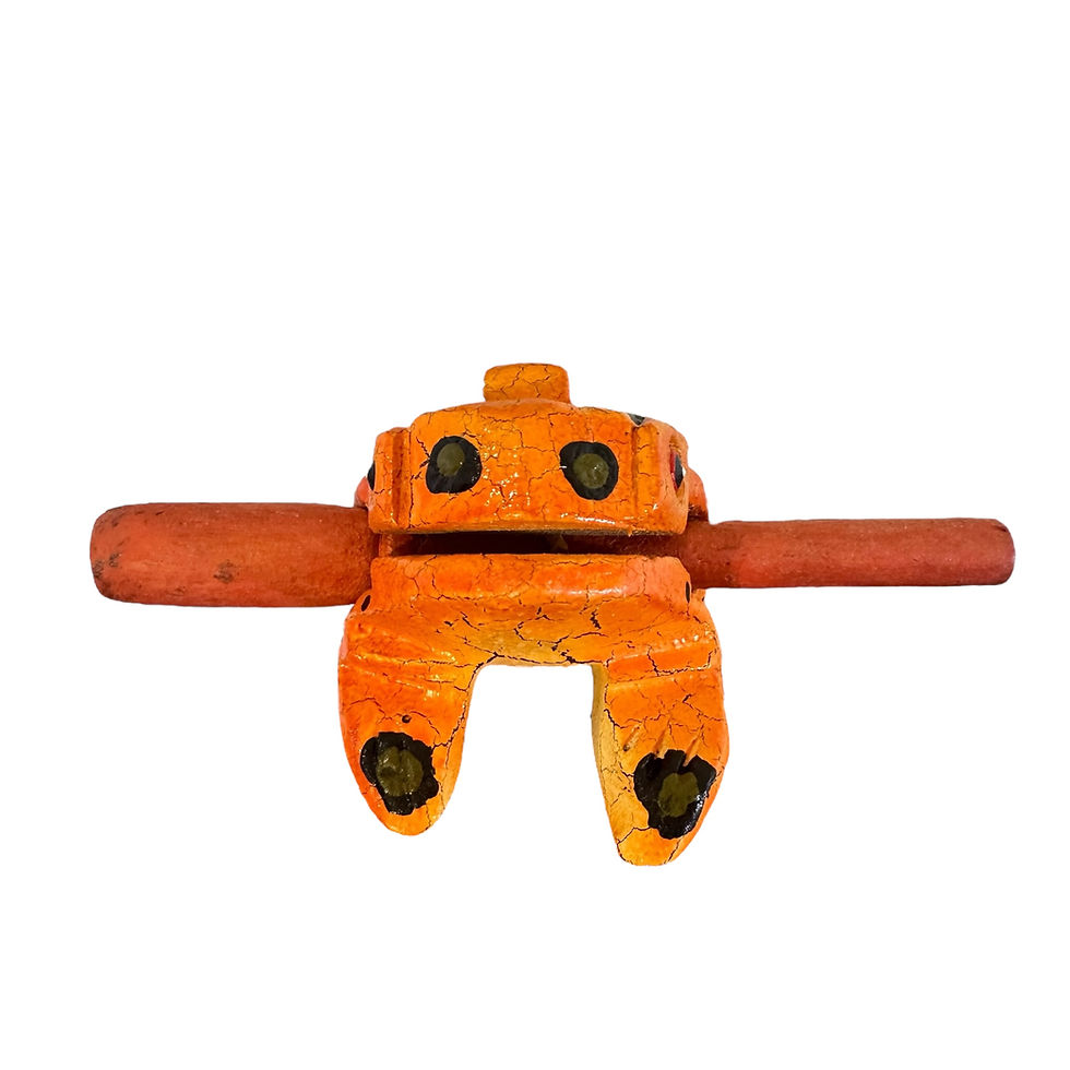 Thumbnail: 3 inch tomato orange wooden musical frog with playing stick