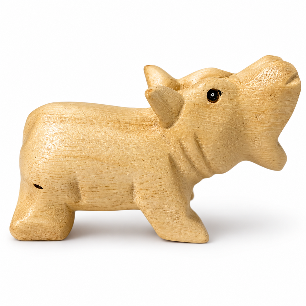 Small wooden hippo figurine with mouth open