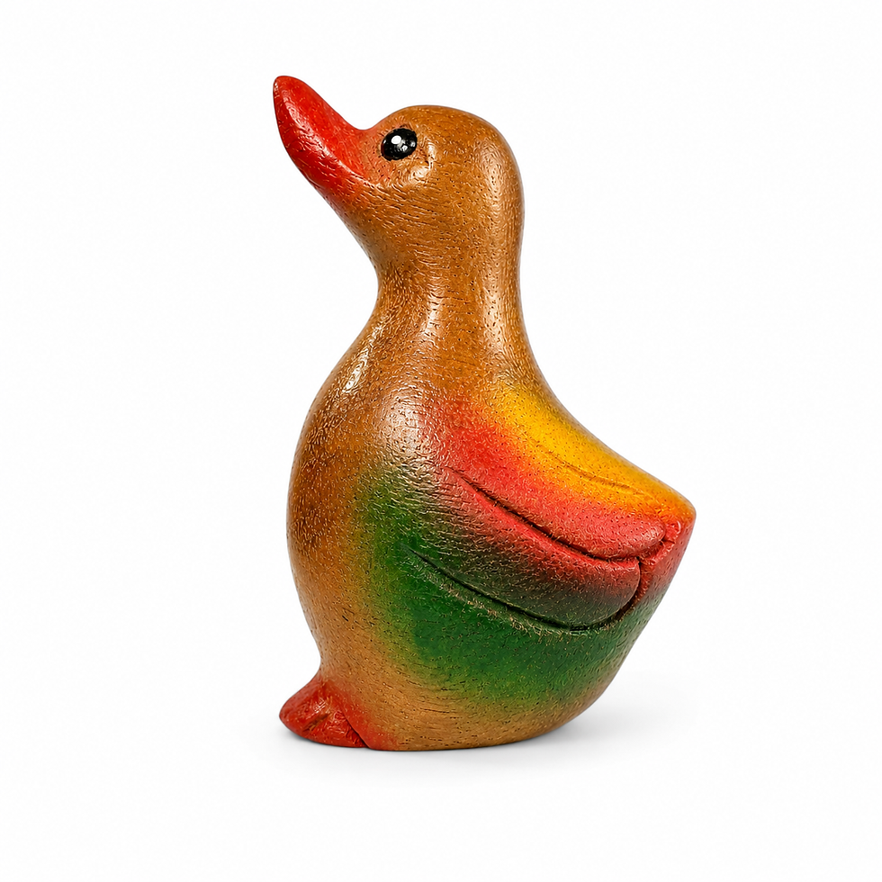 Hand-painted 4 inch wooden duck figurine with colorful wing