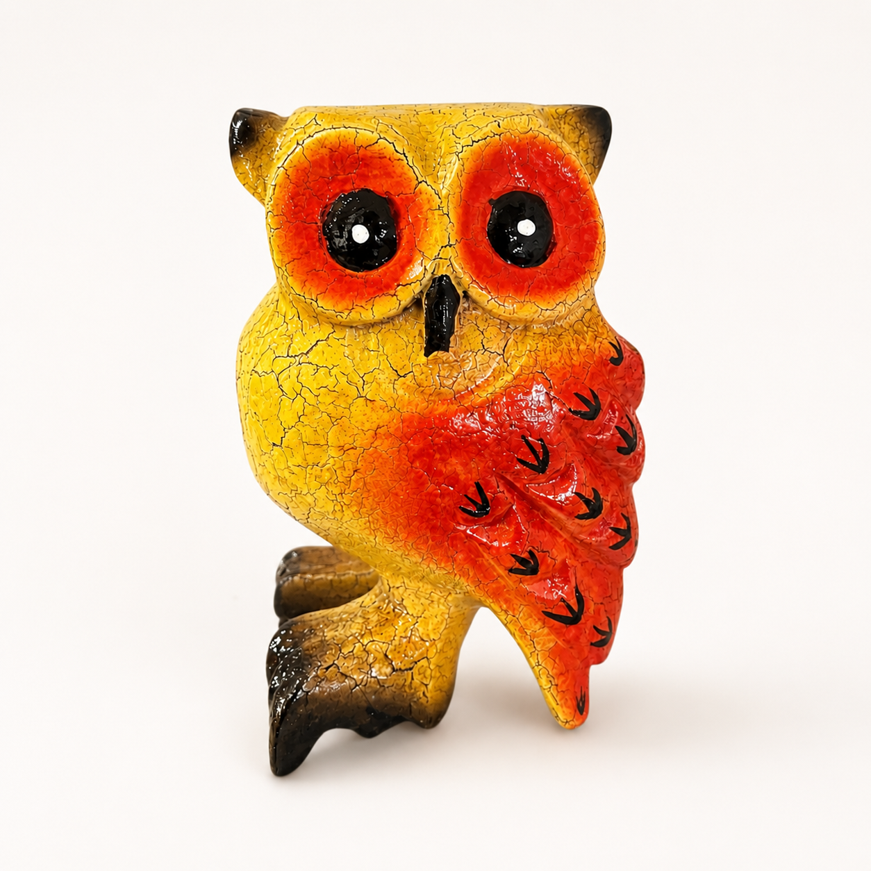 Small 3" Bay Owl figurine with yellow and orange glaze