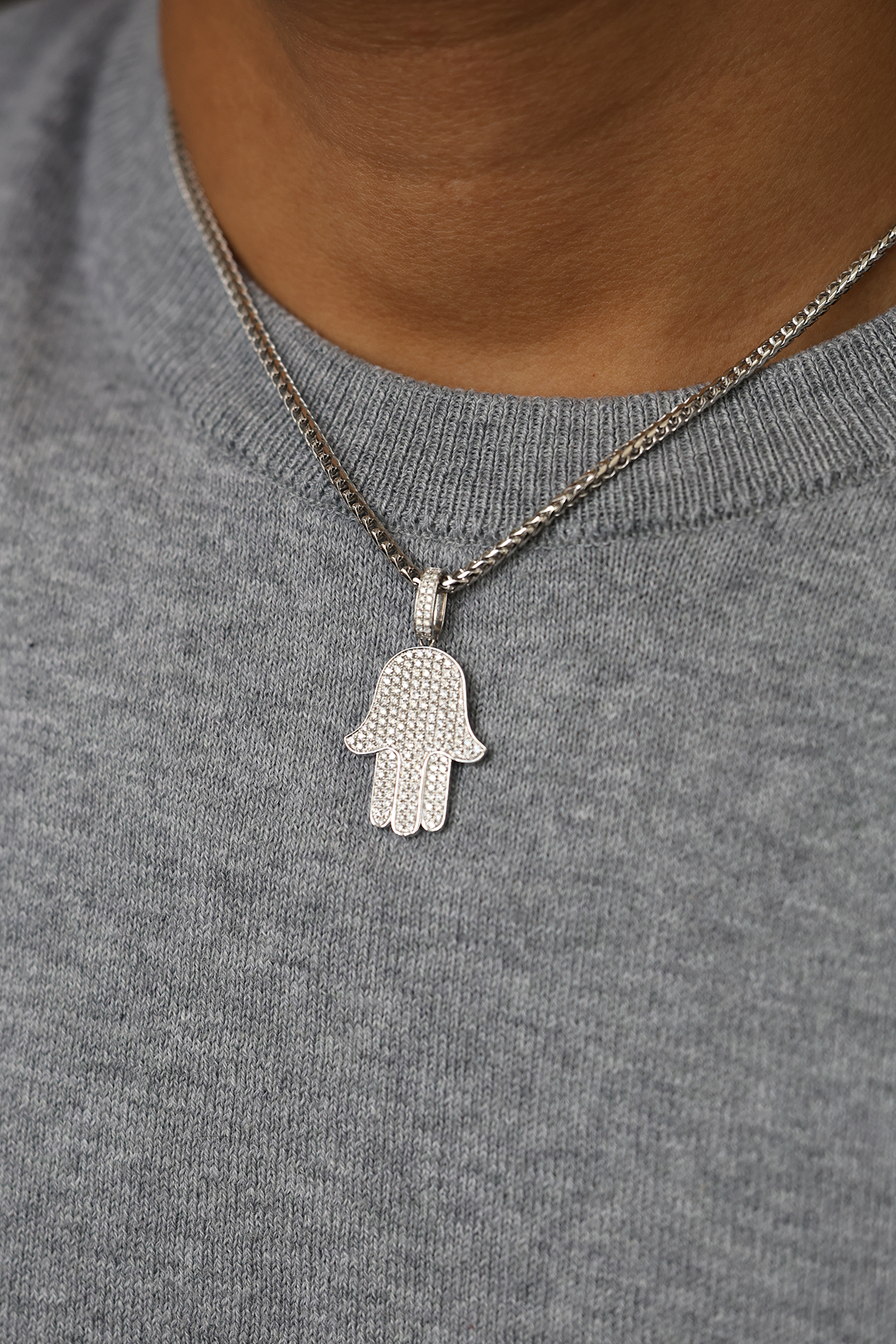 White Gold Diamond Hamsa Pendant 1.50 cts.