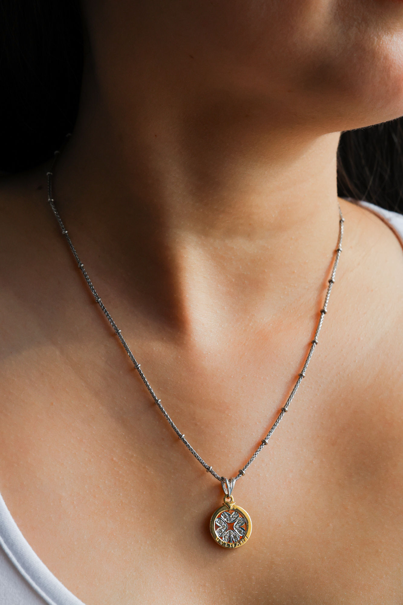 Vintage Bvlgari Two-Tone Heart Flower Pendant 0.25 cts.