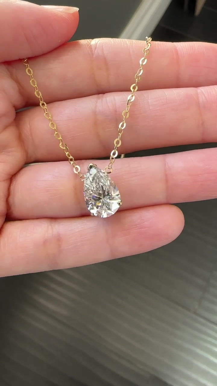Thumbnail: Lab-Grown Pear Diamond Solitaire Pendant 2 cts.