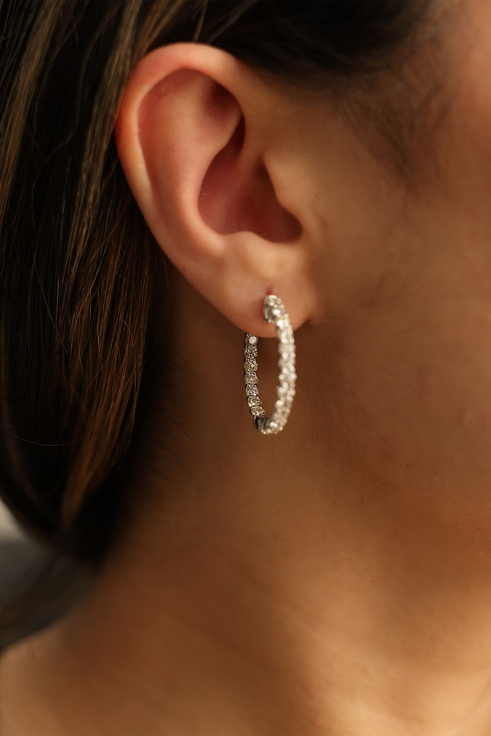 Thumbnail: White Gold Round Diamond Hoops 2.06 cts.