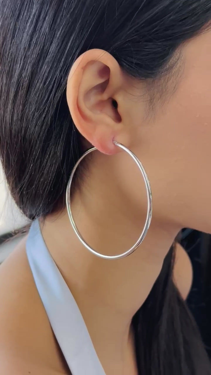Thumbnail: Large Thin White Gold Hoops