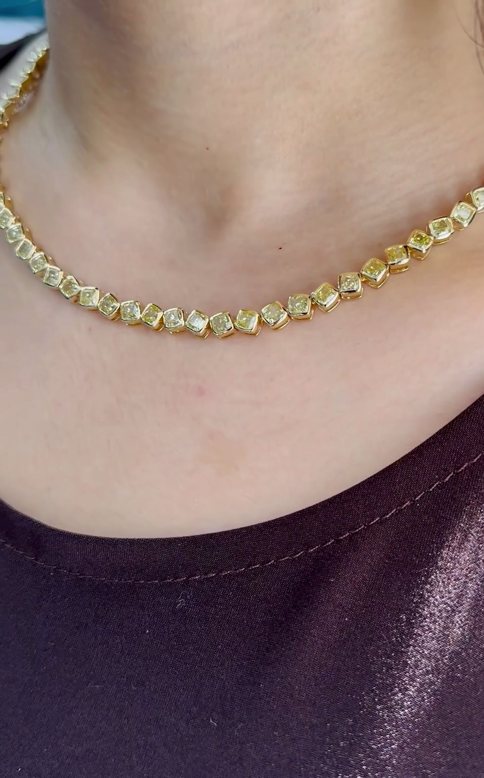 Thumbnail: Yellow Diamond Cushion Cut Tennis Necklace 24.02 cts.