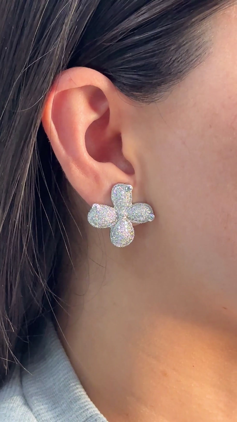 Thumbnail: Diamond Flower Cocktail Earrings 2.50 cts.