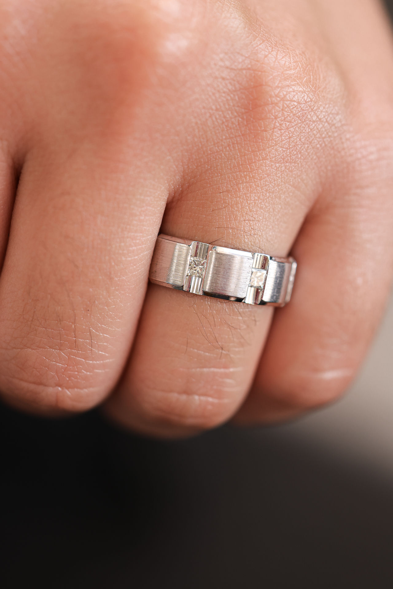 White Gold Men's Band with Princess Cut Diamonds 1.06 cts.