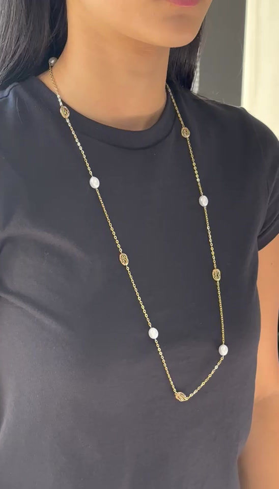 Thumbnail: Pearl & Gold Bead Wrap Necklace