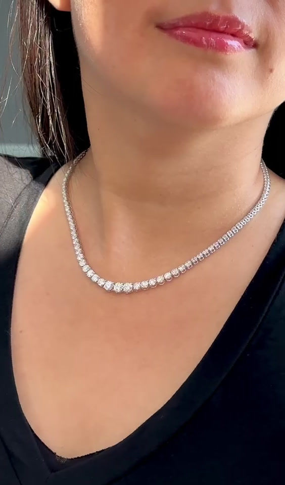 Thumbnail: Lab-Grown Graduated 2-Prong Tennis Necklace 15.80 cts.