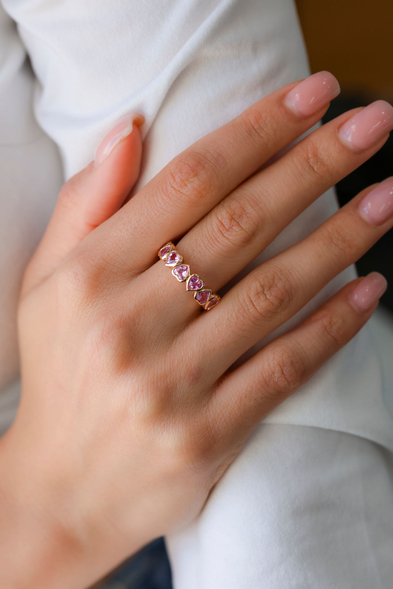 Pink Sapphire Heart Eternity Band 3.08 cts.