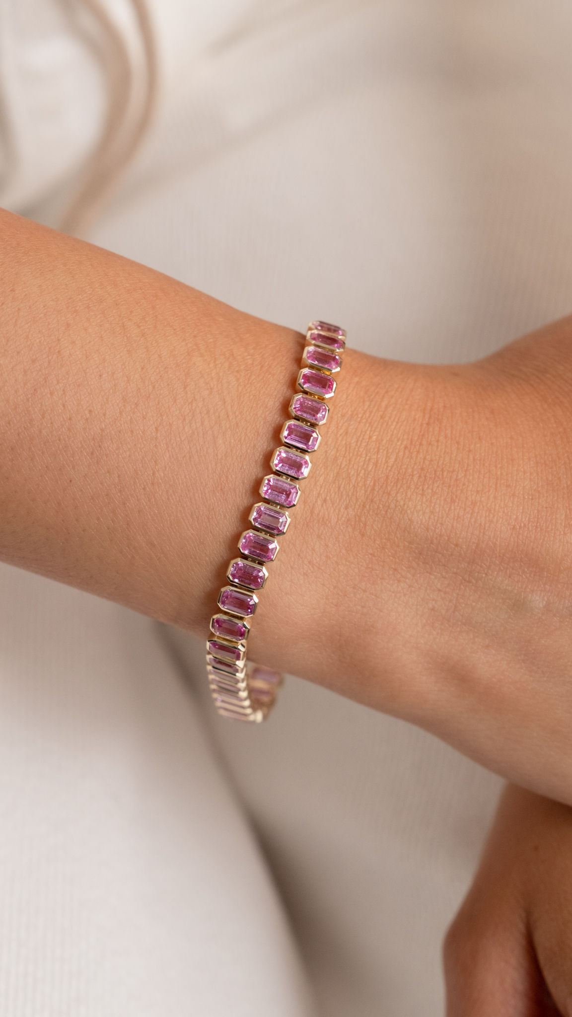Emerald-Cut Pink Sapphire Tennis Bracelet 13.19 ct.