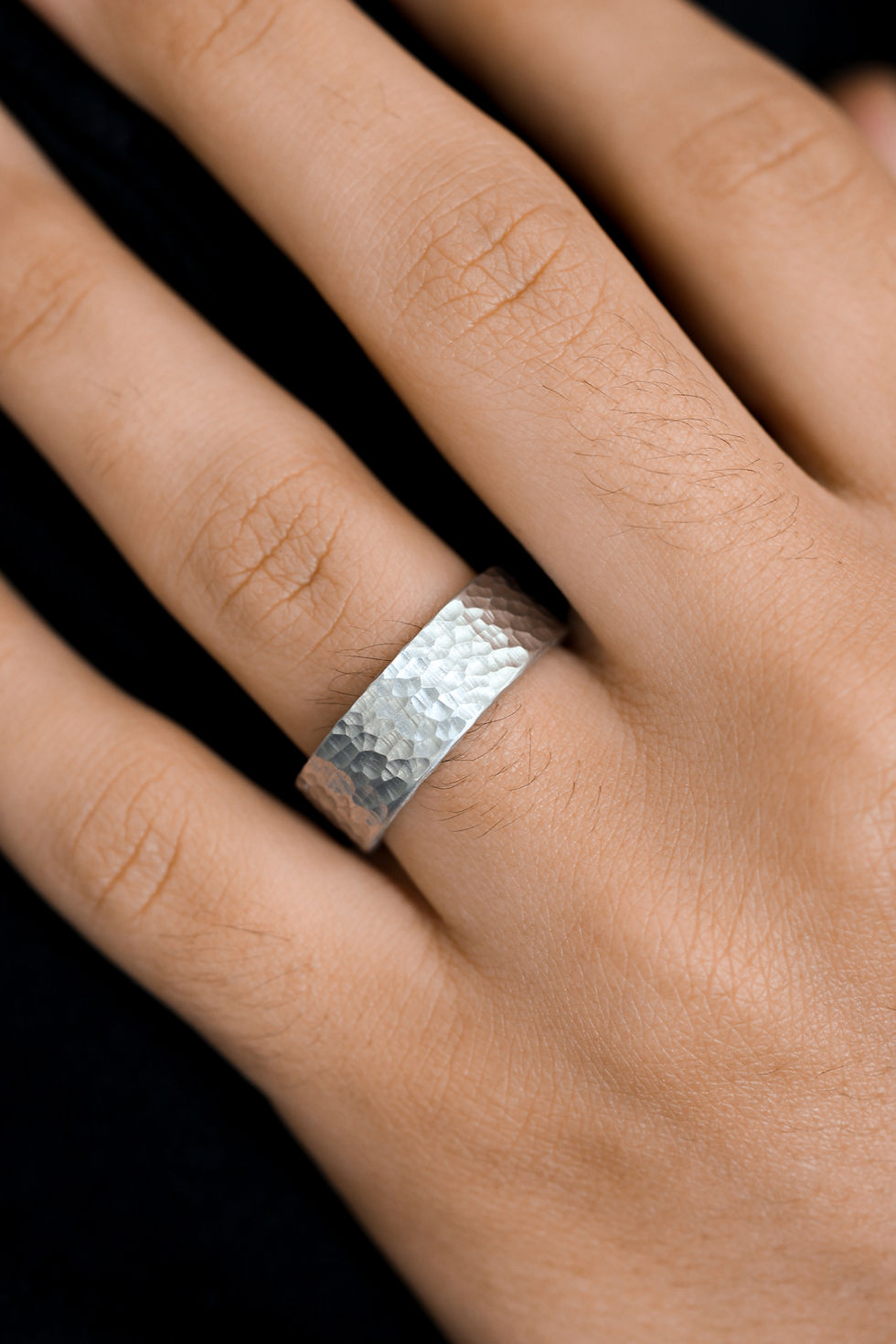 Thumbnail: White Gold Hammered Men's Ring