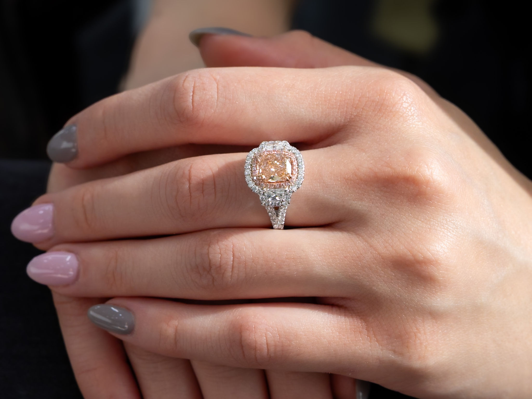 Fancy Pink Cushion-Cut Engagement Ring 3.34 cts.