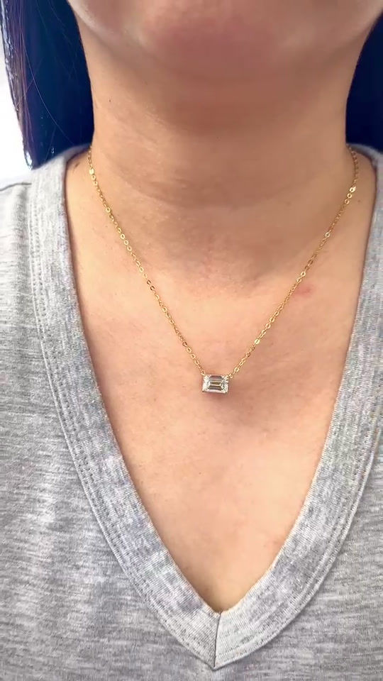 Thumbnail: Lab-Grown Emerald Cut Diamond Solitaire Pendant 3 cts.