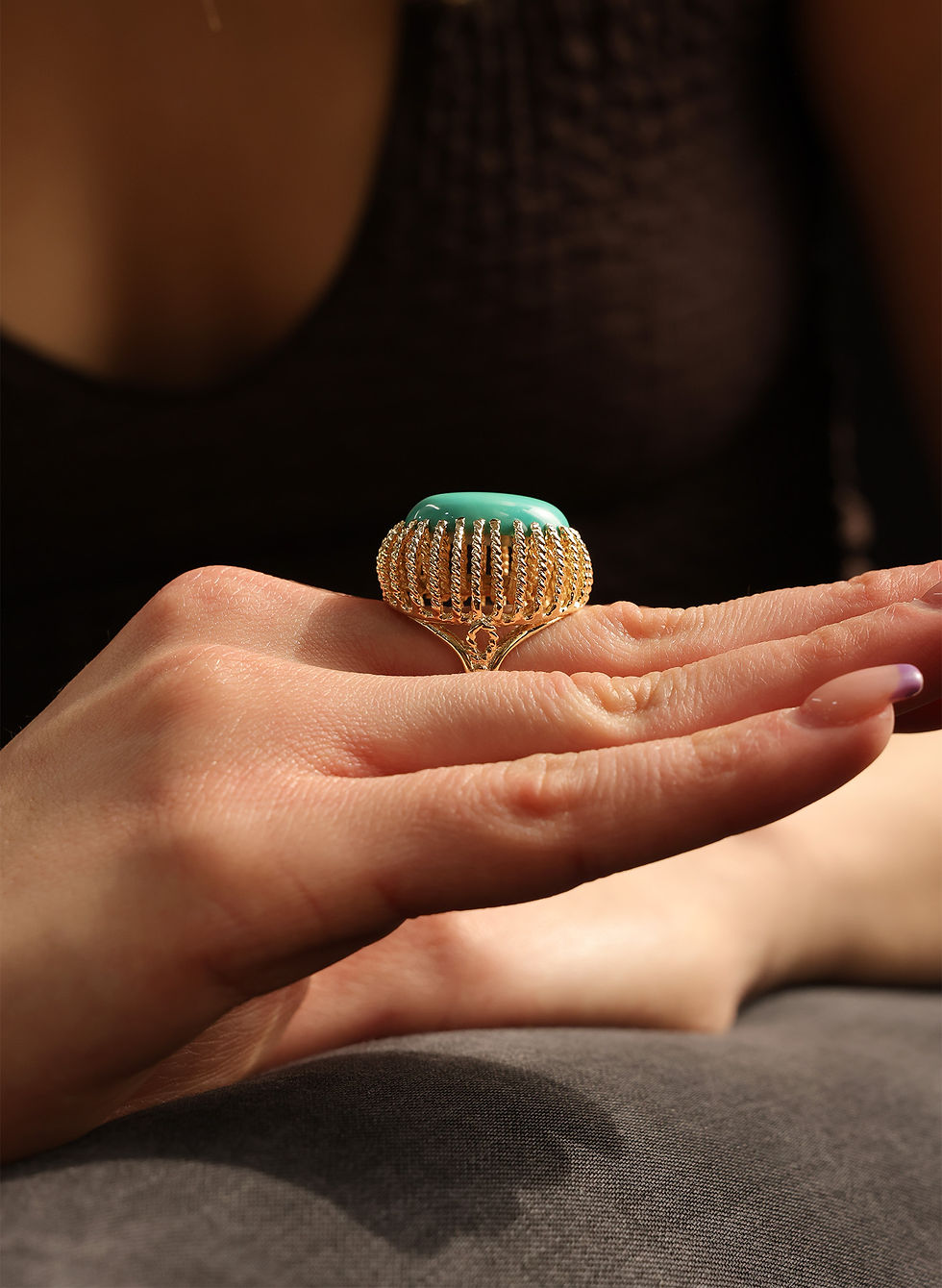 Thumbnail: Yellow Gold Green Cabochon Cocktail Ring