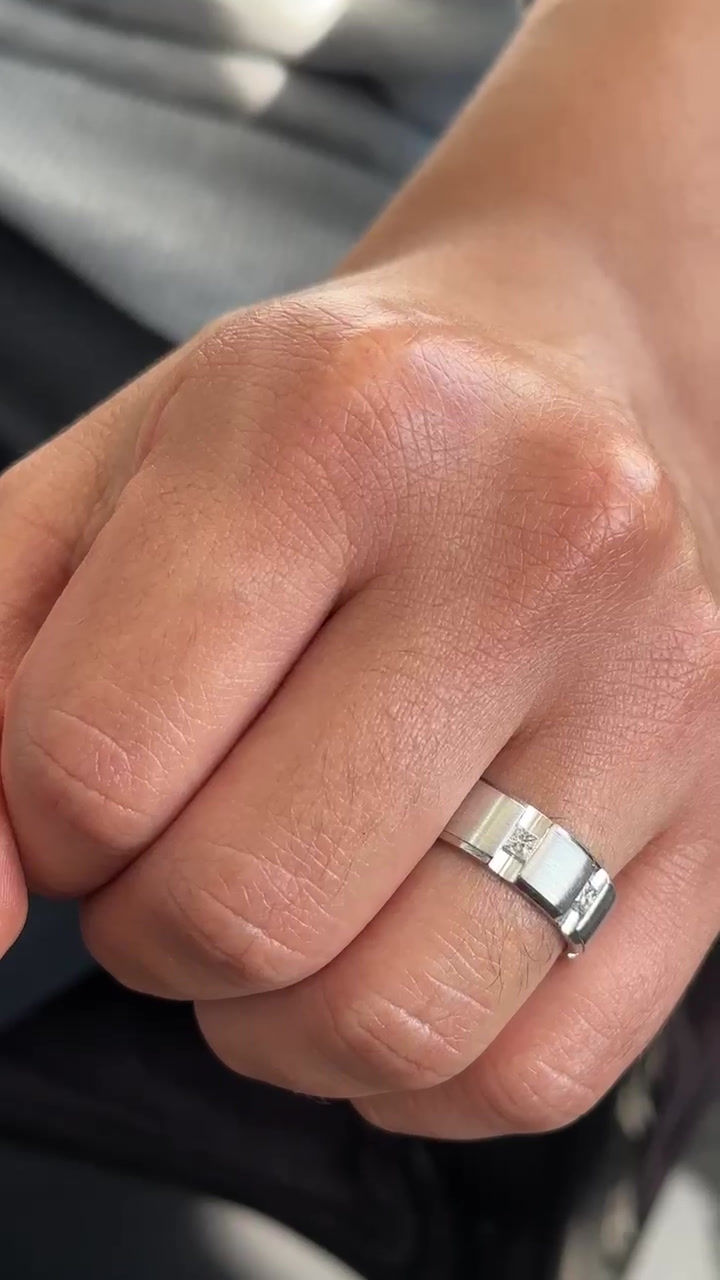 Thumbnail: White Gold Men's Band with Princess Cut Diamonds 1.06 cts.