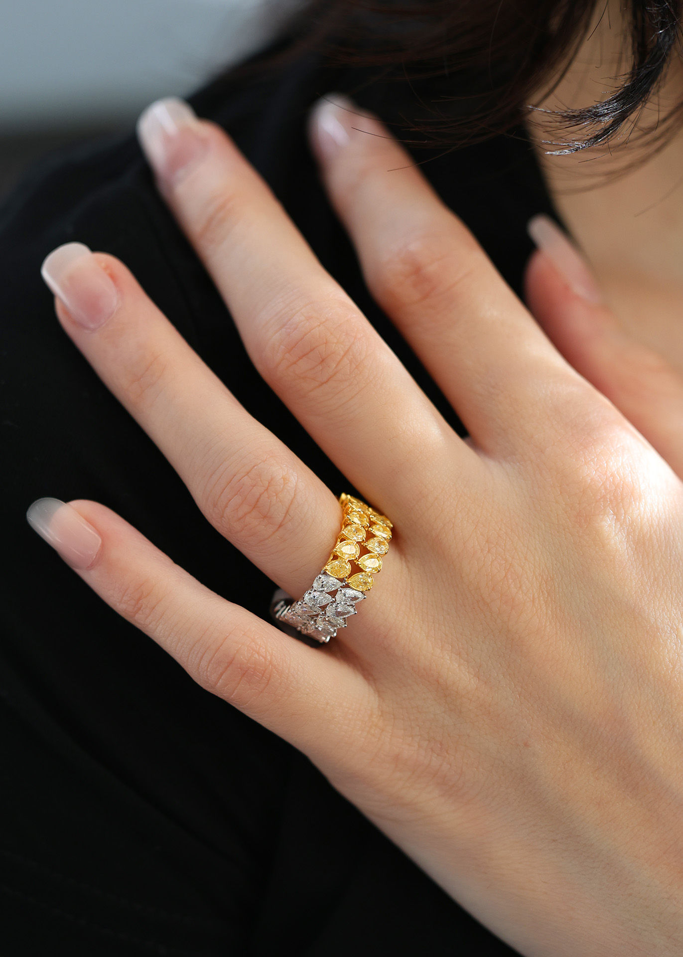 Yellow & White Diamond Double Row Eternity Band 4.84 cts.