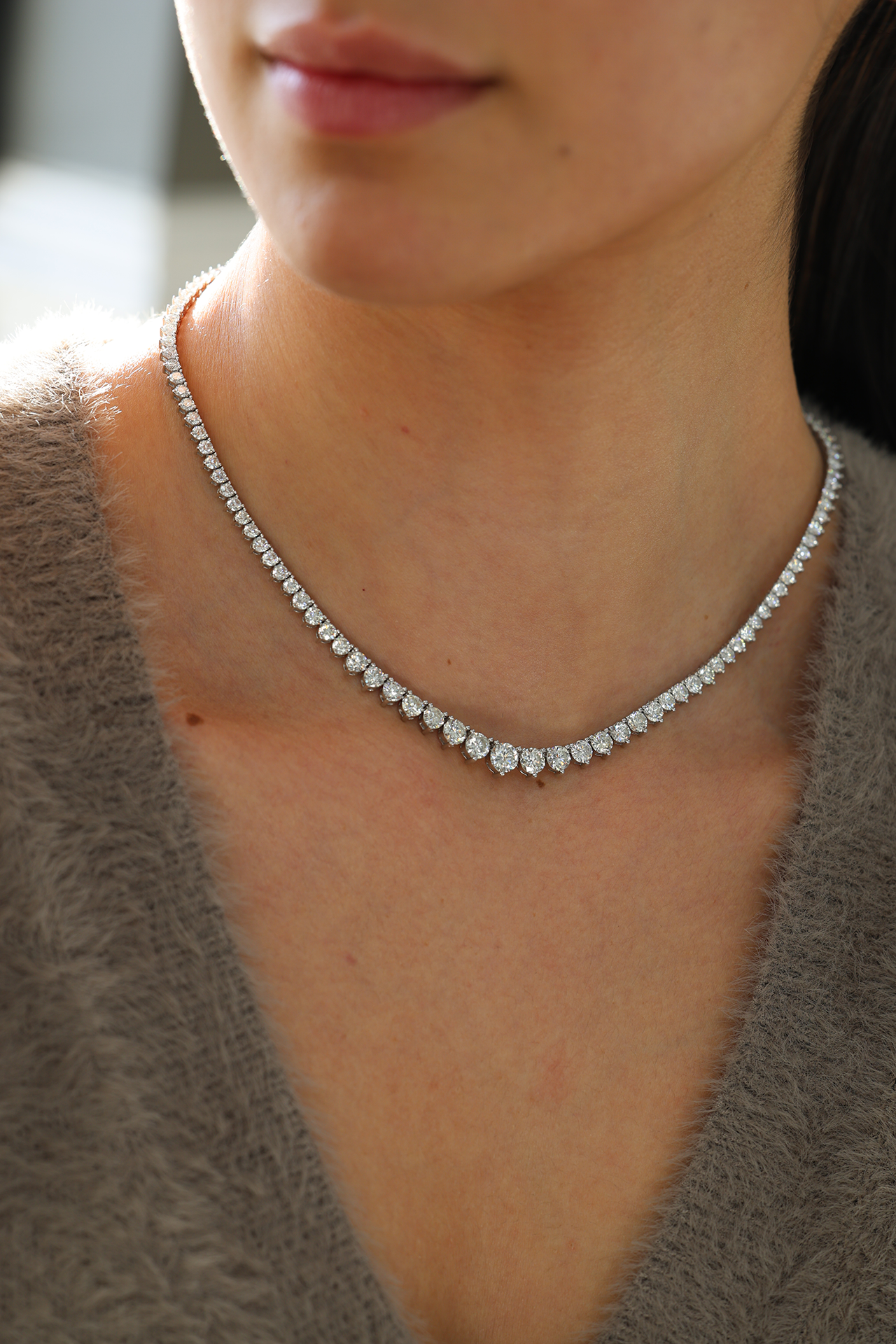 Round Diamond Graduated Tennis Necklace 14.48 cts.