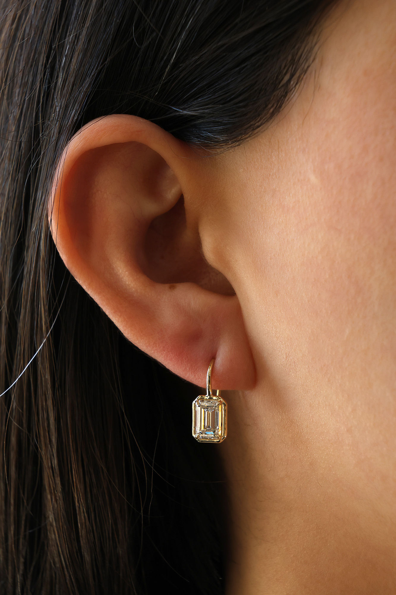 Lab-Grown Emerald-Cut Diamond Drop Earring 3 cts.