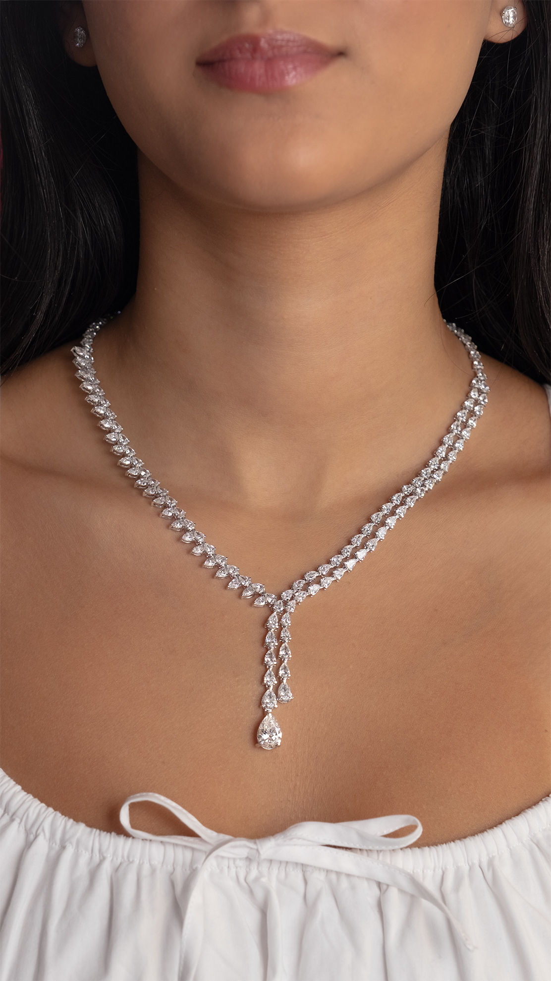 Lab-Grown Double-Row Pear Diamond Lariat Necklace 23.74 ct.