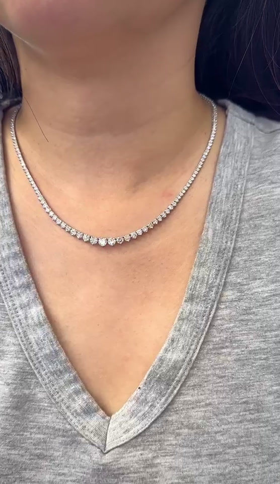 Thumbnail: Lab-Grown White Gold Graduated Tennis Necklace 8 cts.