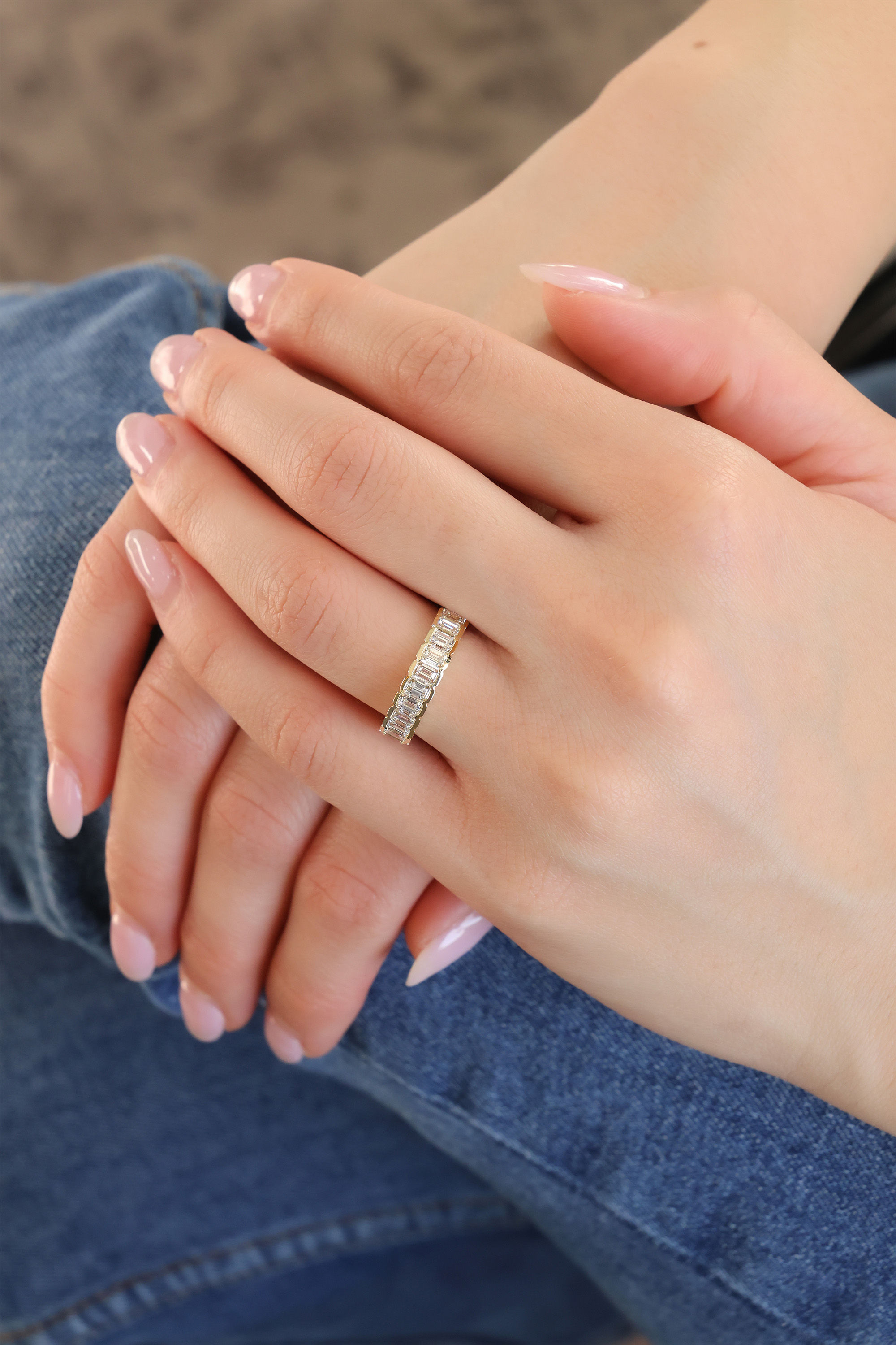 Yellow Gold Emerald-Cut 3/4 Diamond Band 1.98 cts.