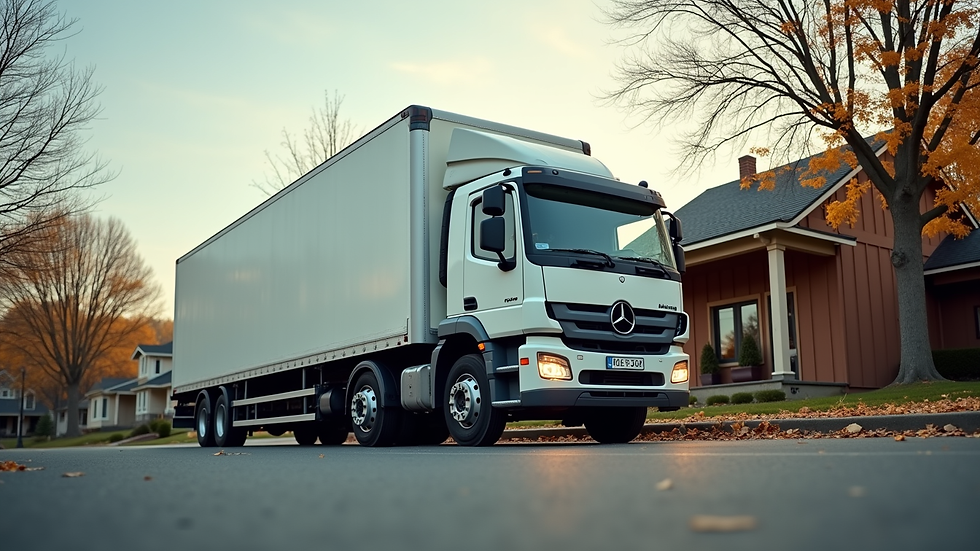 Eye-level view of a moving truck parked outside a house