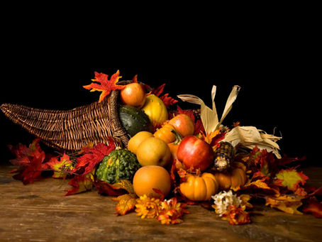 Thanksgiving cornucopia on a table