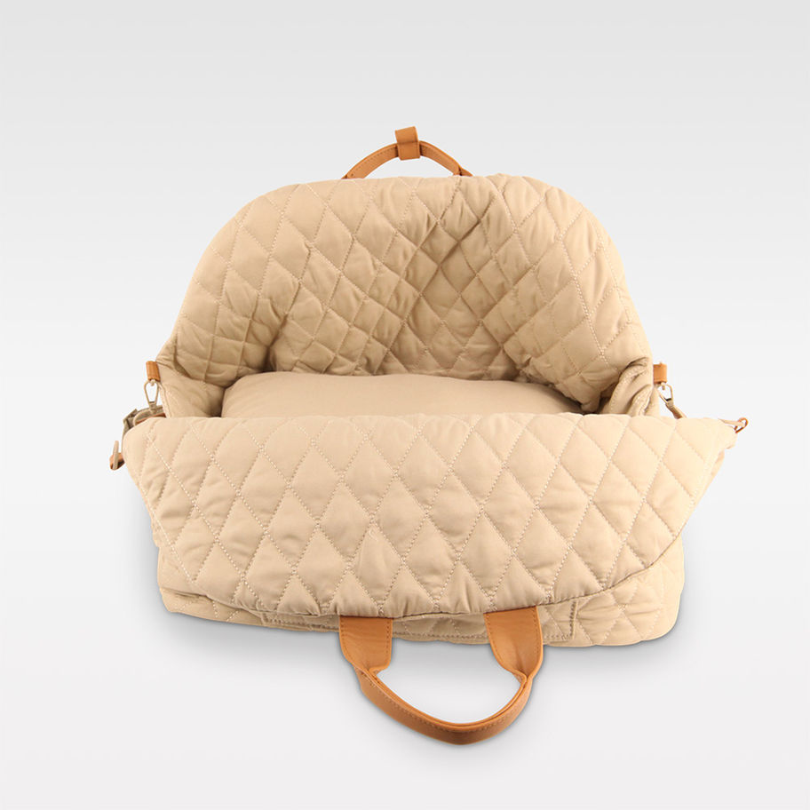 3in1 Beige Hundetasche Autositz Reisehundebett kleine Hunderassen – offen für Transport oder als Hundebett