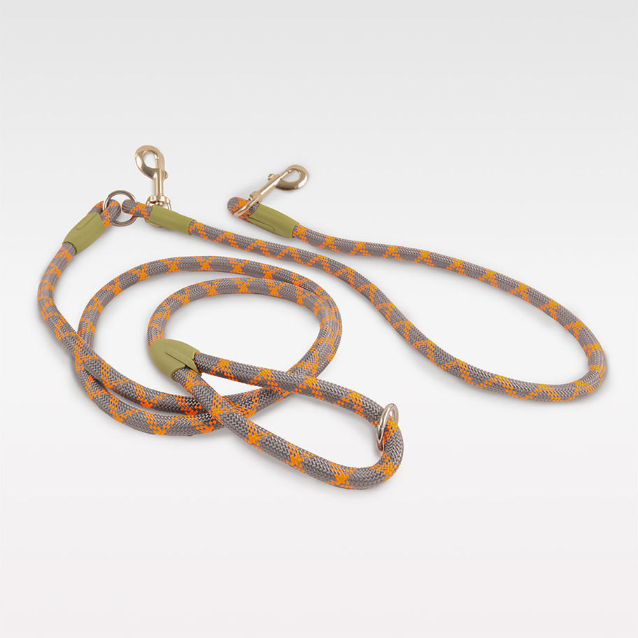 Wasserdichte Hundeleine LAKE4two in Orange-Grau für zwei Hunde – robust, komfortabel & perfekt für Outdoor-Abenteuer.