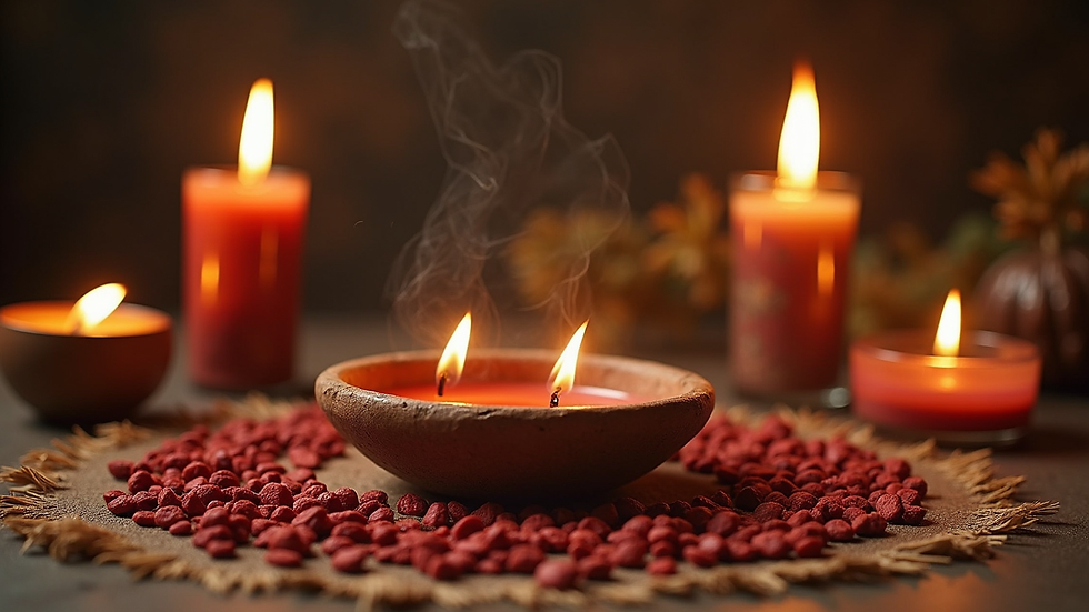 Eye-level view of a traditional South African ritual setup for love spells