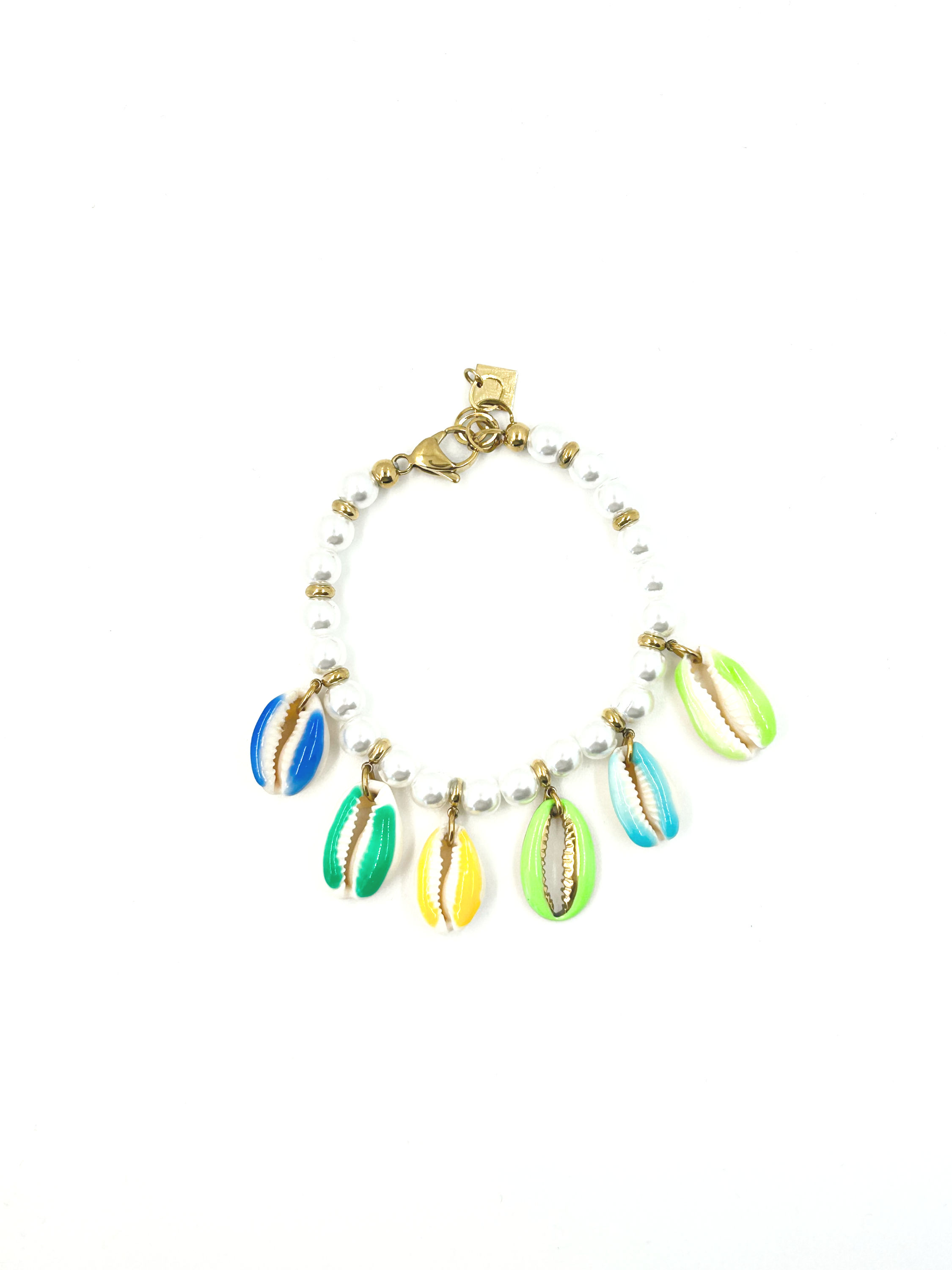 Bracelet Portofino perles coquillages bleu/vert