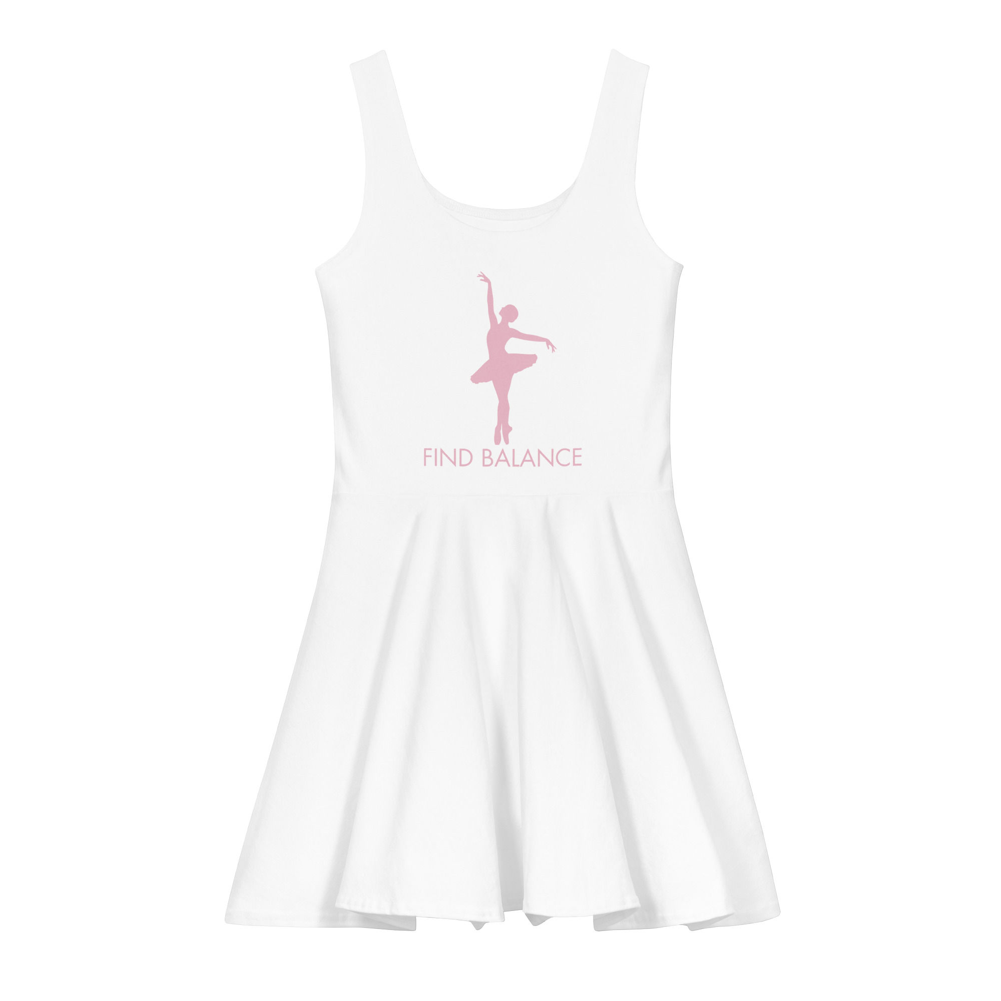 Cotton Skater Dress with Ballerina "Find Balance", Pink Print