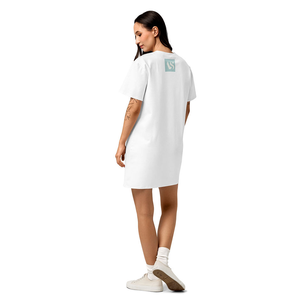 Thumbnail: Cotton T-Shirt Dress with Ballerina "Stay Graceful", Teal Print
