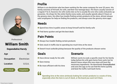 Older persona of a professional whose main goal is to save money and being efficient with his time.