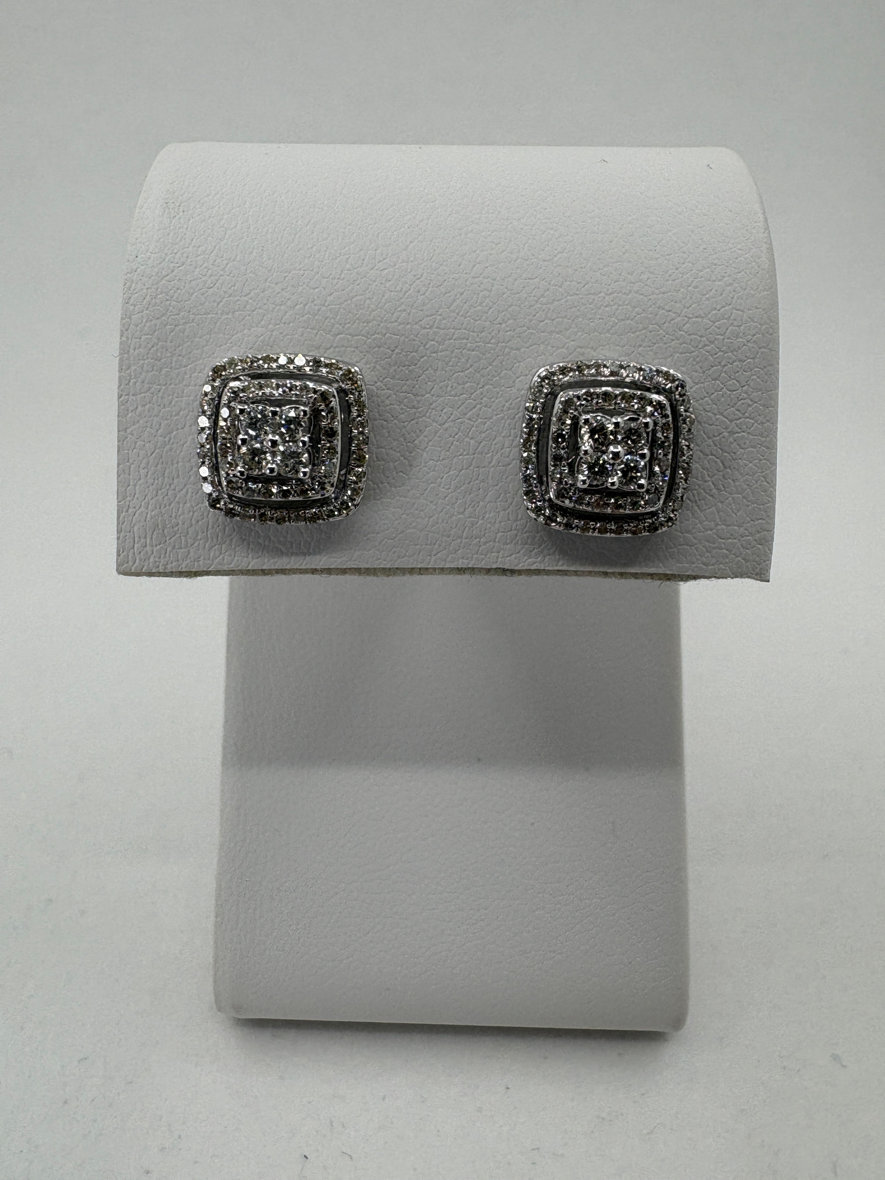 10K White Gold Diamond Double Halo Stud Earrings, 1.5 CT TW