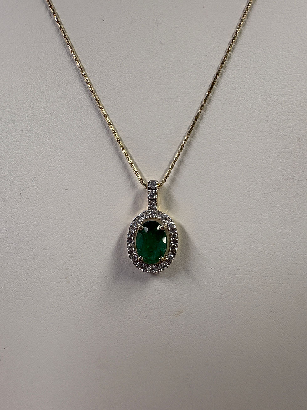Thumbnail: 14K Gold Emerald and Diamond Halo Necklace