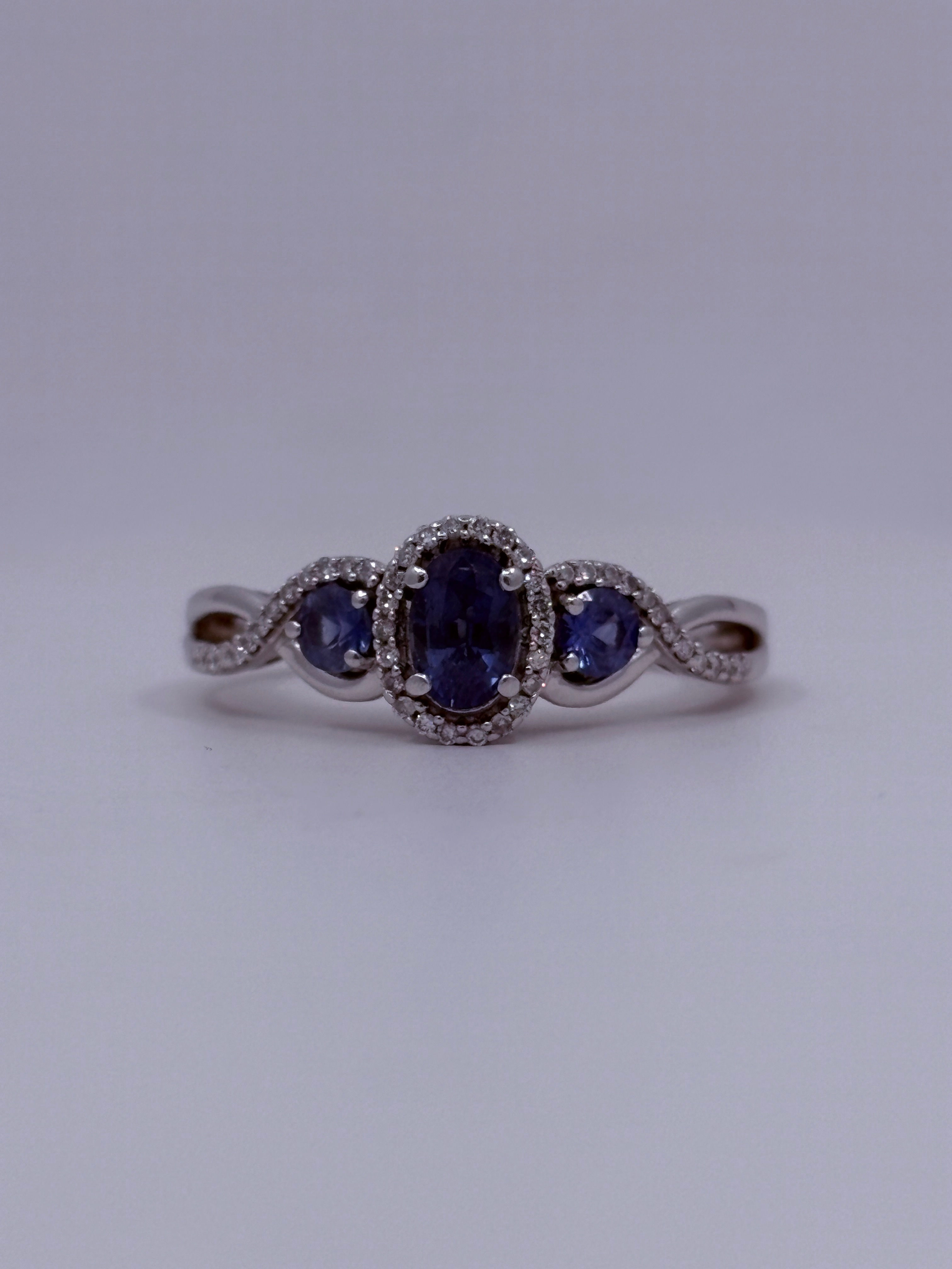 LeVian Diamond & Sapphire Ring in 14K White Gold – Size 8.5