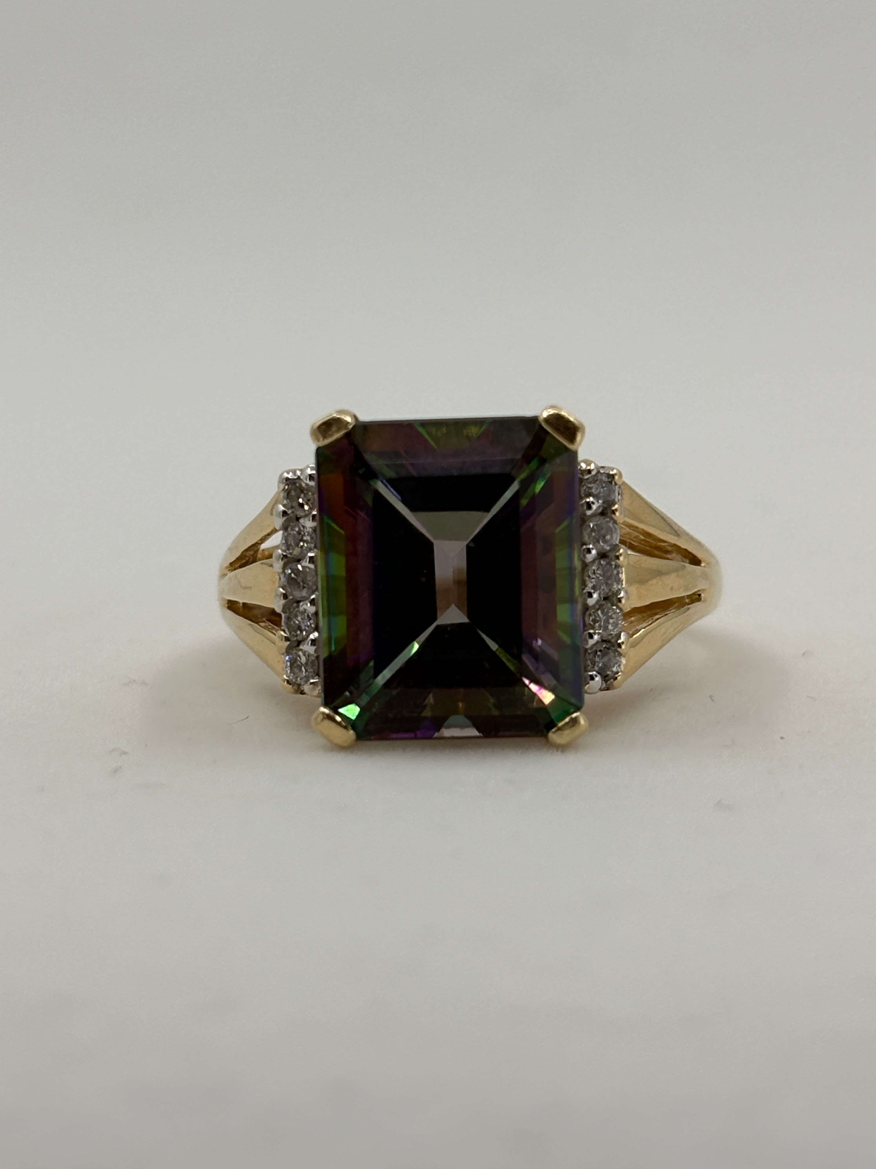 14K Gold Colored Stone and Diamond Ring