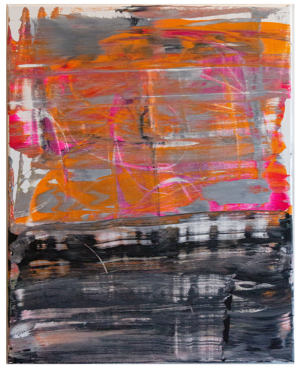 Freeform abstract work created with leftover paint. A spontaneous blend of colour and movement forms a playful, unstructured composition, showcasing gestural strokes and lighthearted energy without rigid boundaries.